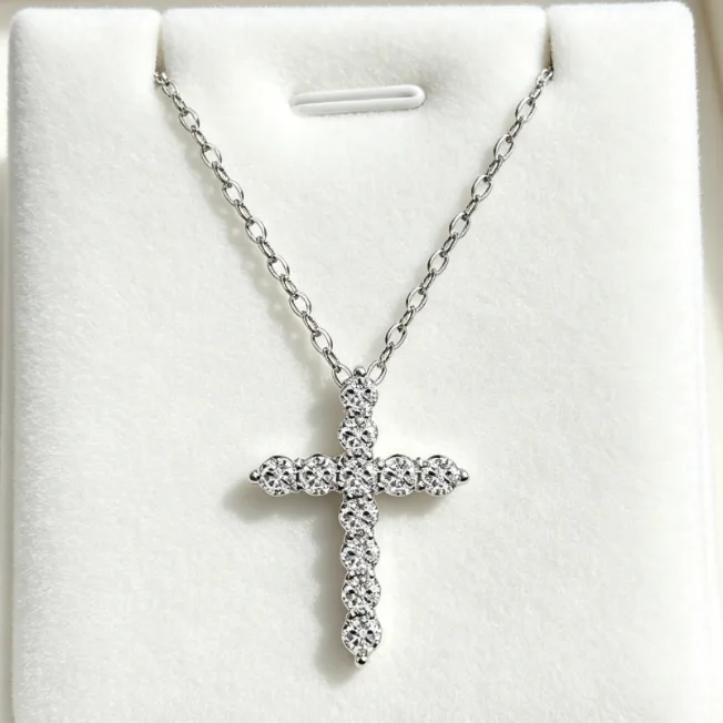 Multi Color CZ Cross Pendant Necklace Cubic Zirconia Religious Christian Faith Dainty Necklaces for Women Birthstone Charms Gift