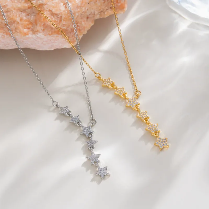 Star CZ Tassel Lariat Y Necklace Necklaces for Women Celestial Cubic Zirconia Drop Dainty Minimalist Layered Aesthetic Boho Gift