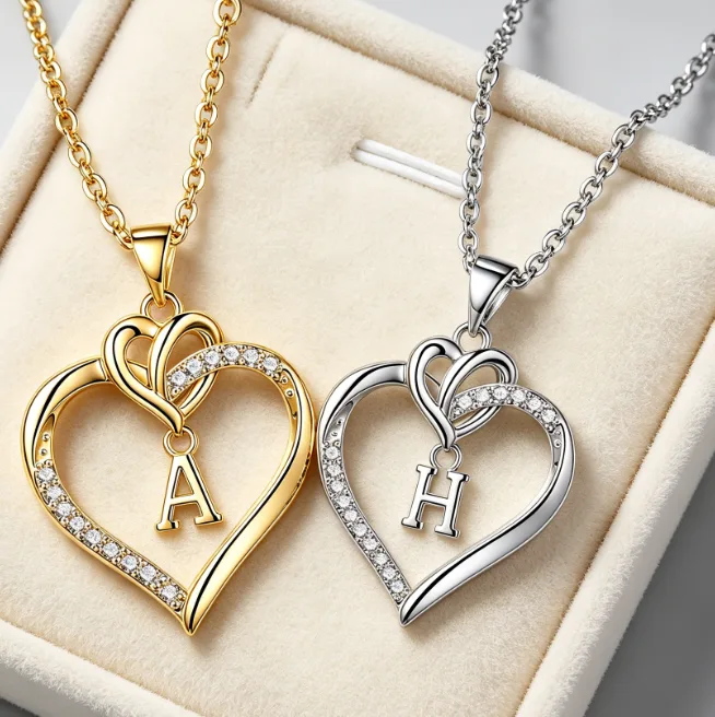 Heart Initial Letter Pendant Necklace Dainty CZ A-Z Necklaces for Women Love Cubic Zirconia Personalized Elegant Layered Gift view 3