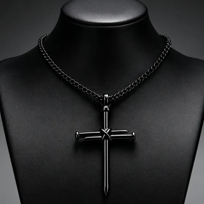 Vintage Nail Cross Pendant Necklace Stainless Steel Box Chain Religious Christian Faith Necklace Hip Hop Punk Jewelry for Women Men