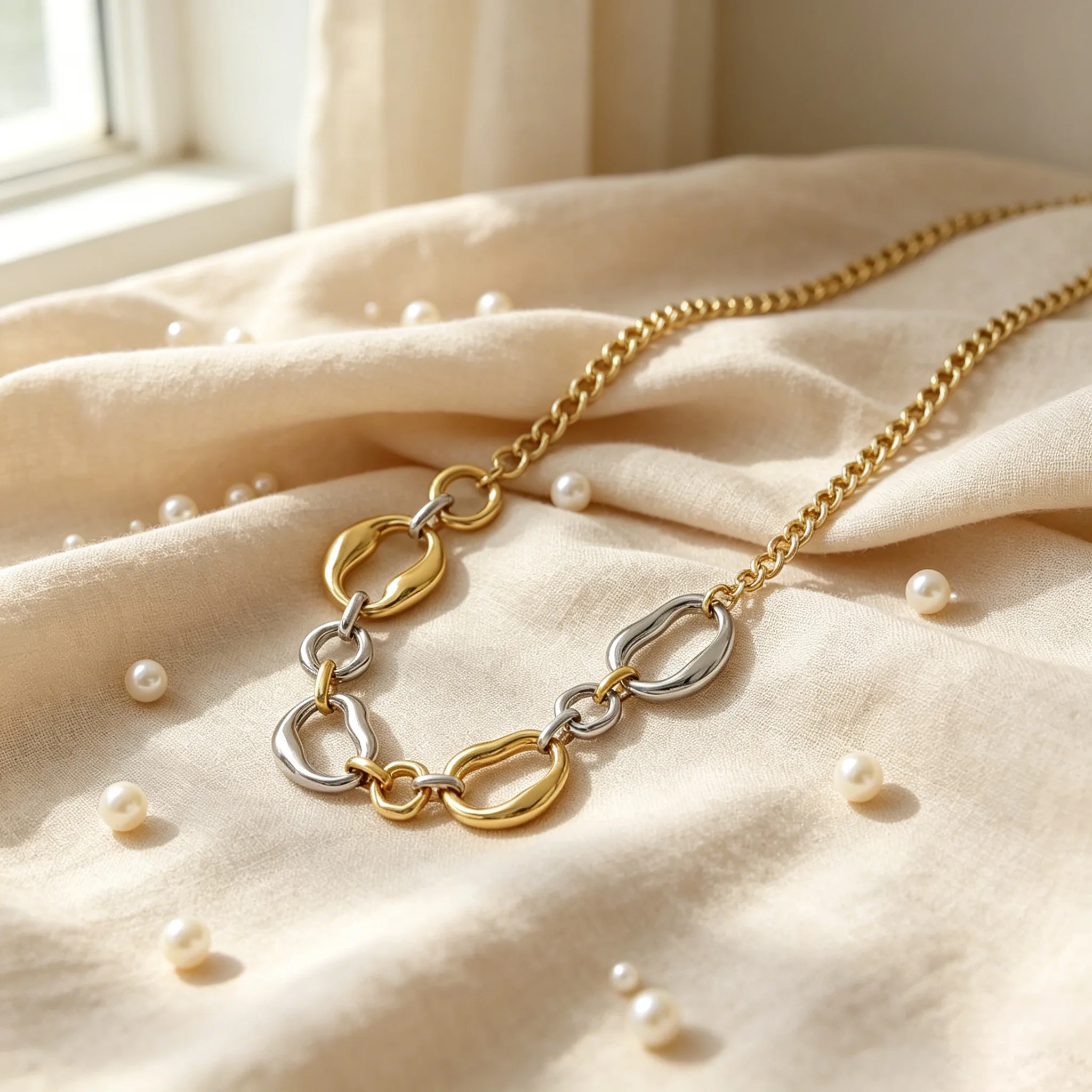 Hypoallergenic Waterproof Anti-Tarnish Stainless Steel Two Tone Irregular Oval Link Chain Punk Fashion Women Chunky Necklaces view 3