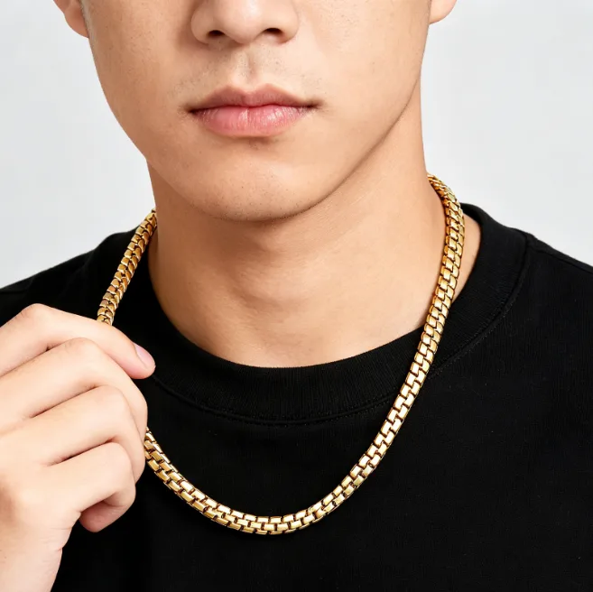 Round Box Chain Necklace Stainless Steel Men Jewelry Hip Hop Rolo Link Chain Waterproof Anti Tarnish Daily Streetwear Jewelry view 2