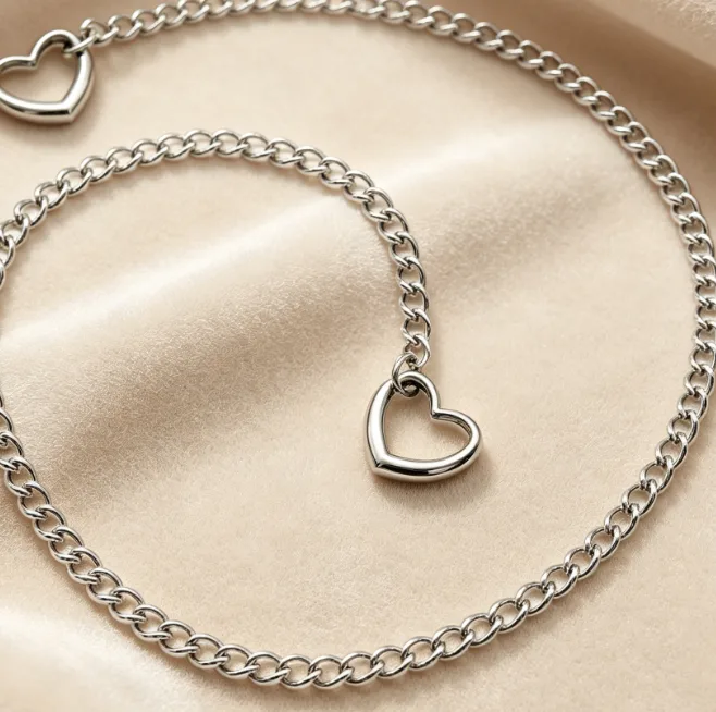 Heart Lariat Necklace Stainless Steel Curb Chain Y Necklace Open Heart Charm Dainty Necklaces for Women Wedding Bridesmaid view 3