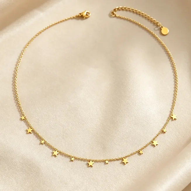 Dainty Star Choker Necklace 18K Gold Plated Stainless Steel Tassel Layered Necklaces for Women Boho Wedding Birthday Gift Charms view 3