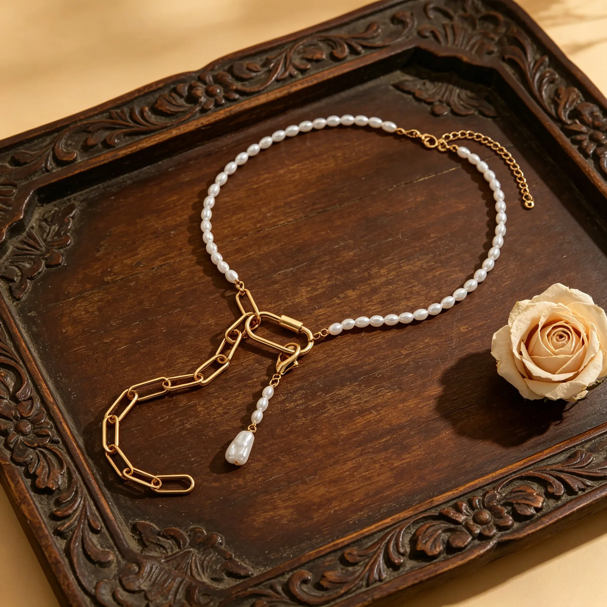 Detachable Imitation Pearl O Toggle Cross Link Y Drop Tassel Pendant Thin Chain Minimal Fashion Designer Necklaces Jewelry for Women view 2