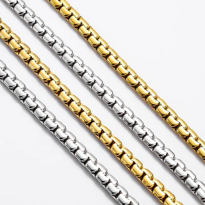 Round Box Chain Necklace Stainless Steel Men Jewelry Hip Hop Rolo Link Chain Waterproof Anti Tarnish Daily Streetwear Jewelry view 3