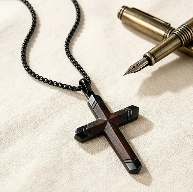 Cross Pendant Necklace Stainless Steel Mens Box Chain Necklaces for Men Religious Christian Vintage Punk Hip Hop Bold Jewelry view 3