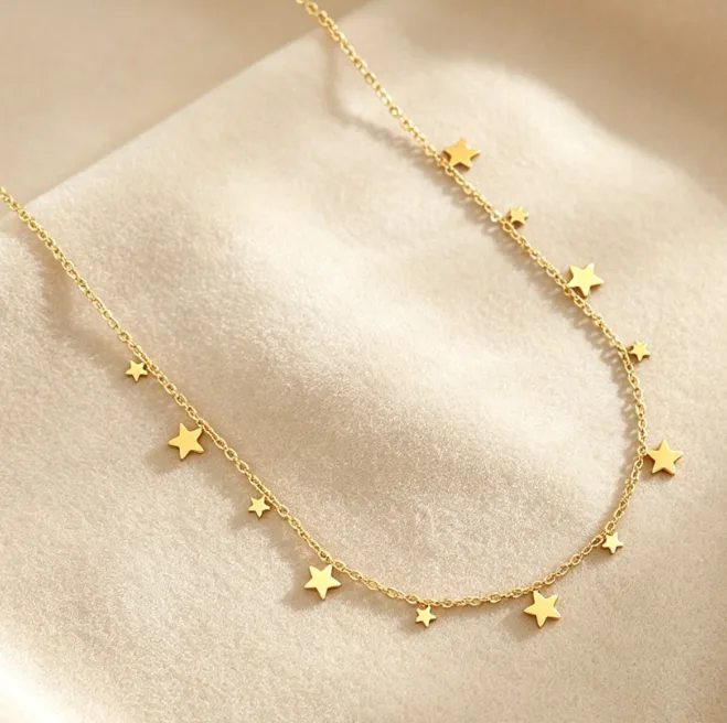 Dainty Star Choker Necklace 18K Gold Plated Stainless Steel Tassel Layered Necklaces for Women Boho Wedding Birthday Gift Charms view 2