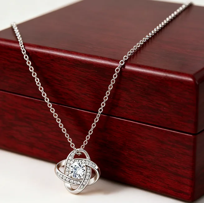Love Knot Flower Pendant Necklace Stainless Steel CZ Necklaces for Women Eternal Heart Zircon Wedding Bridal Elegant Jewelry view 2