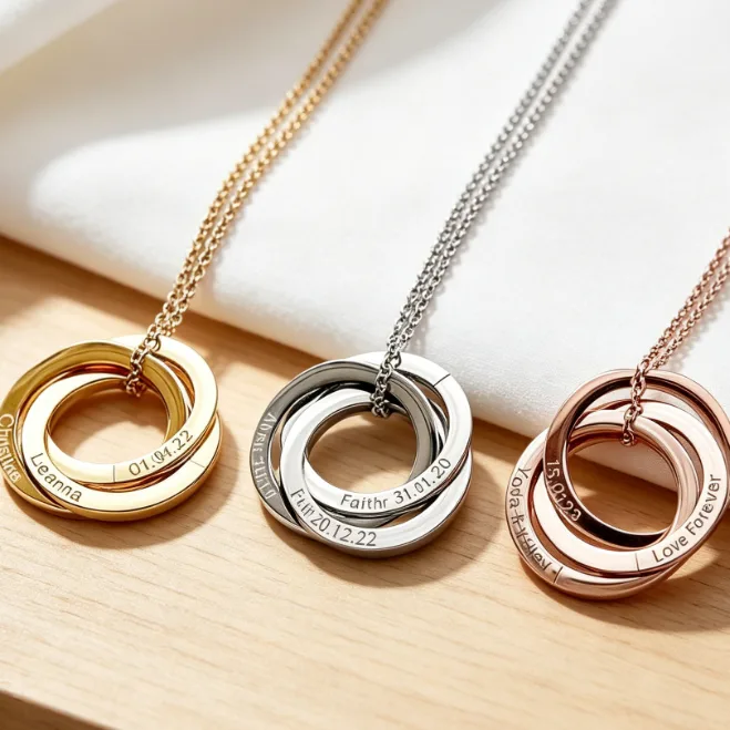 Personalized Engraved Circle Ring Pendant Necklace Stainless Steel Necklaces for Women Custom Name Family Memorial Anniversary view 2
