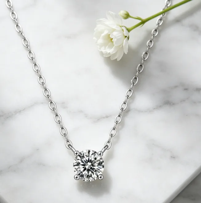 Solitaire Cubic Zirconia Pendant Necklace 18K Gold Plated Stainless Steel Round CZ Dainty Necklaces for Women Wedding Trendy