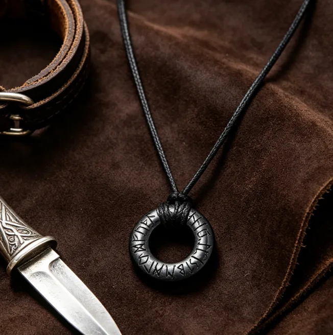 Viking Rune Circle Pendant Necklace Stainless Steel Leather Cord Norse Pagan Amulet Men Punk Vintage Talisman Wholesale Jewelry view 3