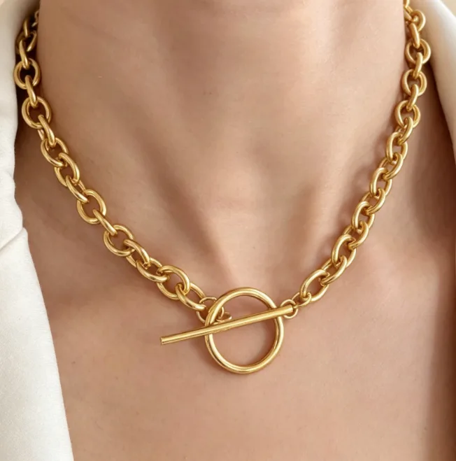 OT Toggle Clasp Chunky Cable Chain Necklace Stainless Steel Thick Rolo Necklaces for Women Vintage Statement Bold Jewelry