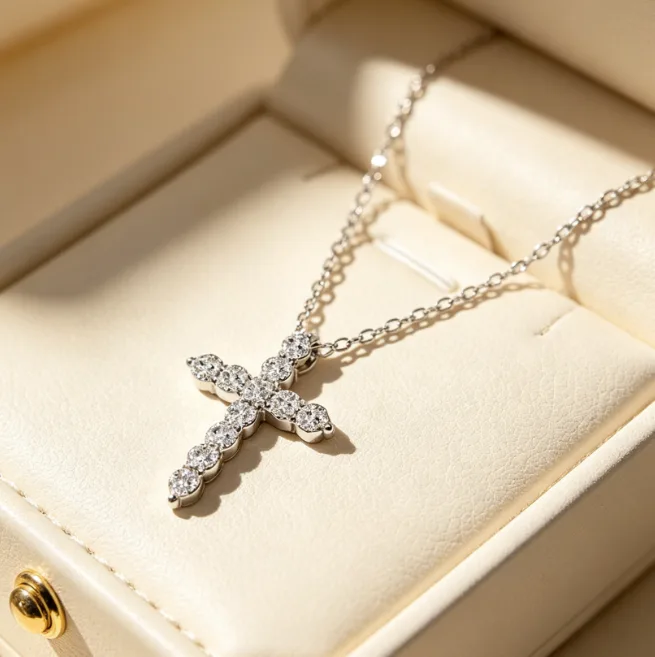 Multi Color CZ Cross Pendant Necklace Cubic Zirconia Religious Christian Faith Dainty Necklaces for Women Birthstone Charms Gift view 3