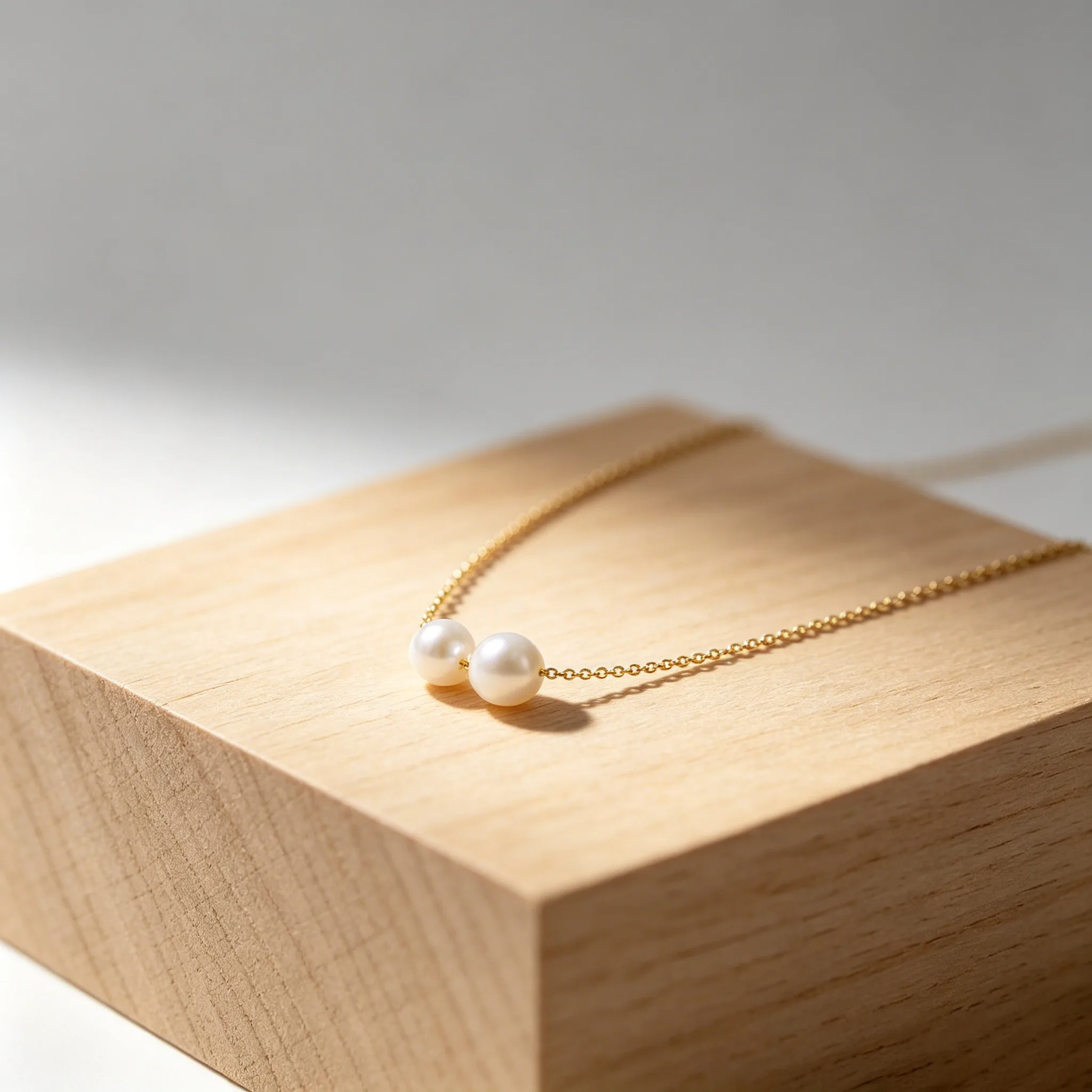 Imitation Pearl Double Bead Pendant Thin Cable Chain Minimal Golden Women Necklaces Daily Layering Classic Jewelry for Gift