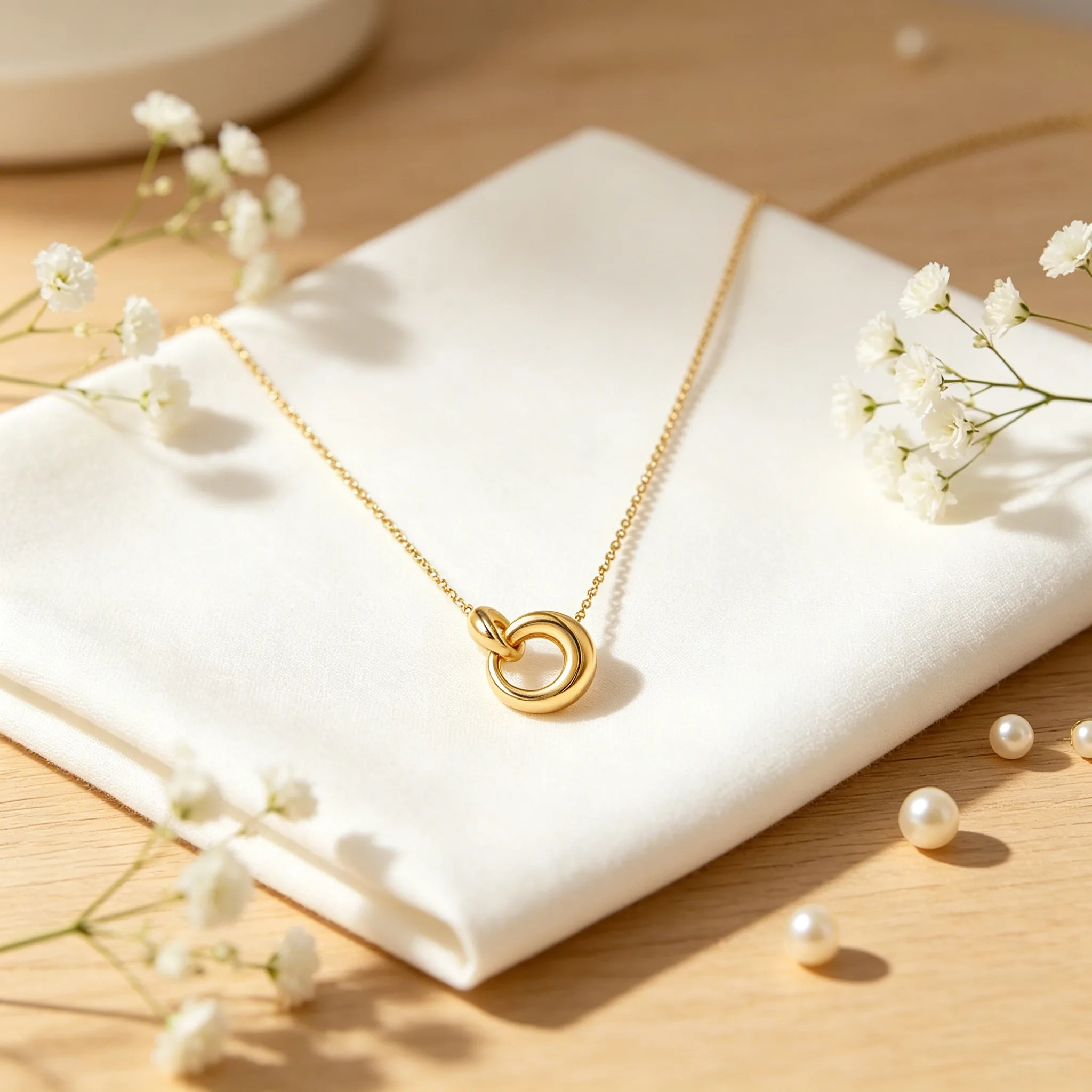 Interlocked Double Circle Pendant Tiny Beaded Cable Chain Golden Dainty Women Necklaces Fashion Jewelry view 2