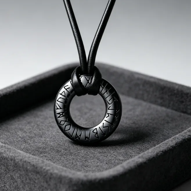 Viking Rune Circle Pendant Necklace Stainless Steel Leather Cord Norse Pagan Amulet Men Punk Vintage Talisman Wholesale Jewelry