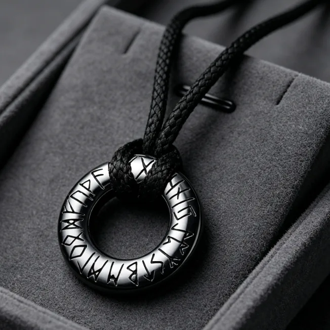 Viking Rune Circle Pendant Necklace Stainless Steel Leather Cord Norse Pagan Amulet Men Punk Vintage Talisman Wholesale Jewelry view 2