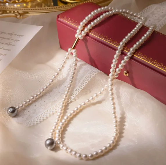 Smooth Imitation Pearl Long Lariat Tassel Sweater French Vintage Palace Style Elegant Luxury Layering NecklacesJewelry for Women