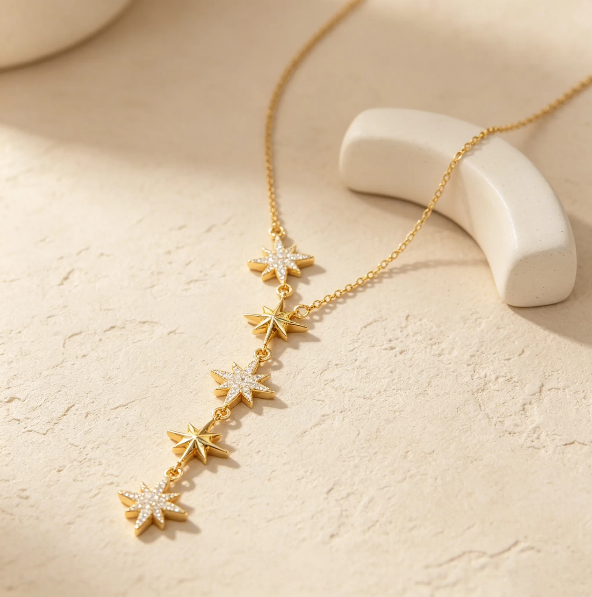 Fashion Sparkly Zircon 5 Eight Pointed Star Y Drop Pendant Thin Chain Necklaces Dainty Elegant Layering Jewelry for Women Daily Party view 2