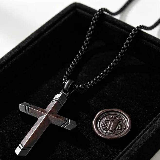 Cross Pendant Necklace Stainless Steel Mens Box Chain Necklaces for Men Religious Christian Vintage Punk Hip Hop Bold Jewelry