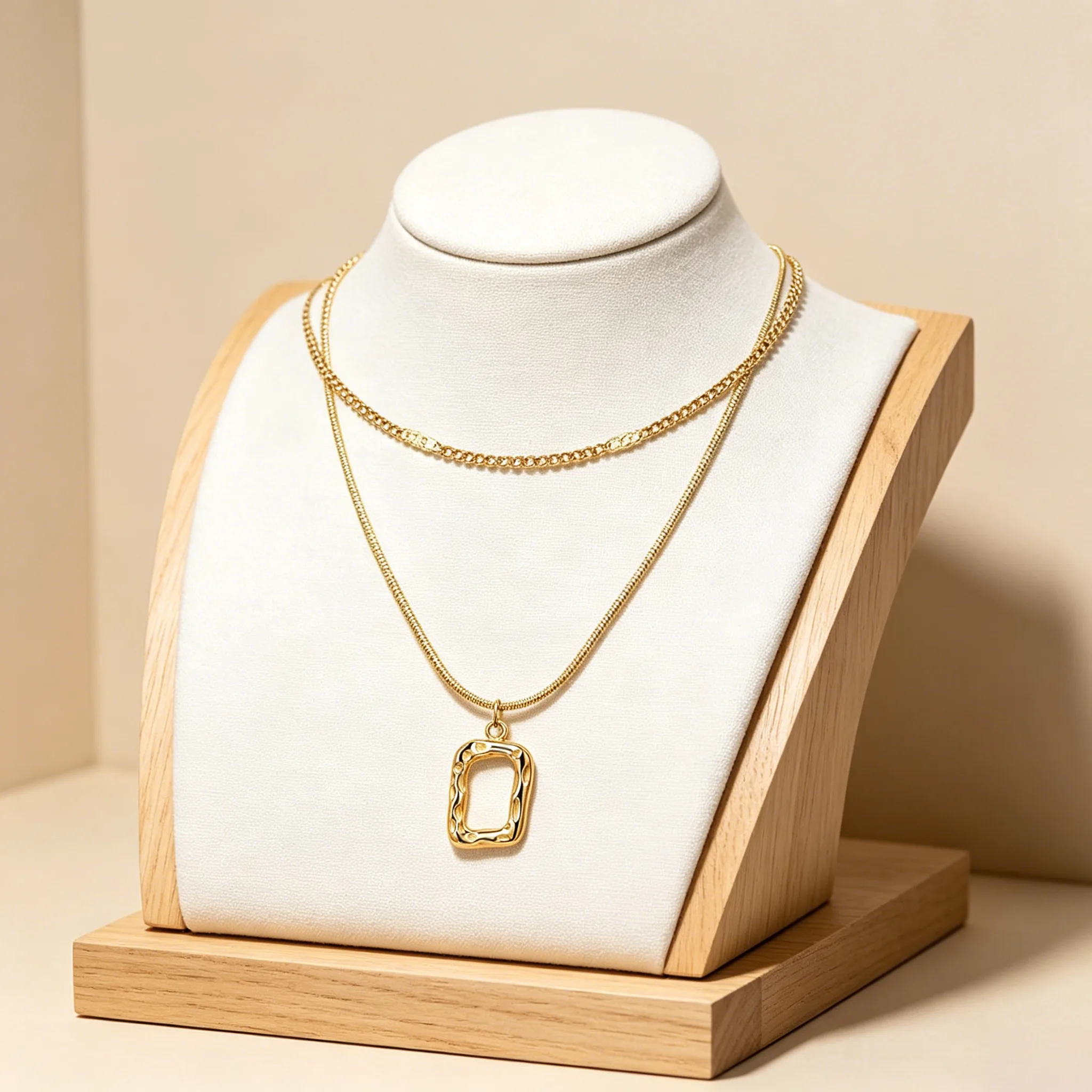 Anti-Tarnish Vacuum Plated Stainless Steelj ewelry Double Layer Square Art Frame Pendant 18K Gold Tone Minimal Women Stackable Necklaces view 2