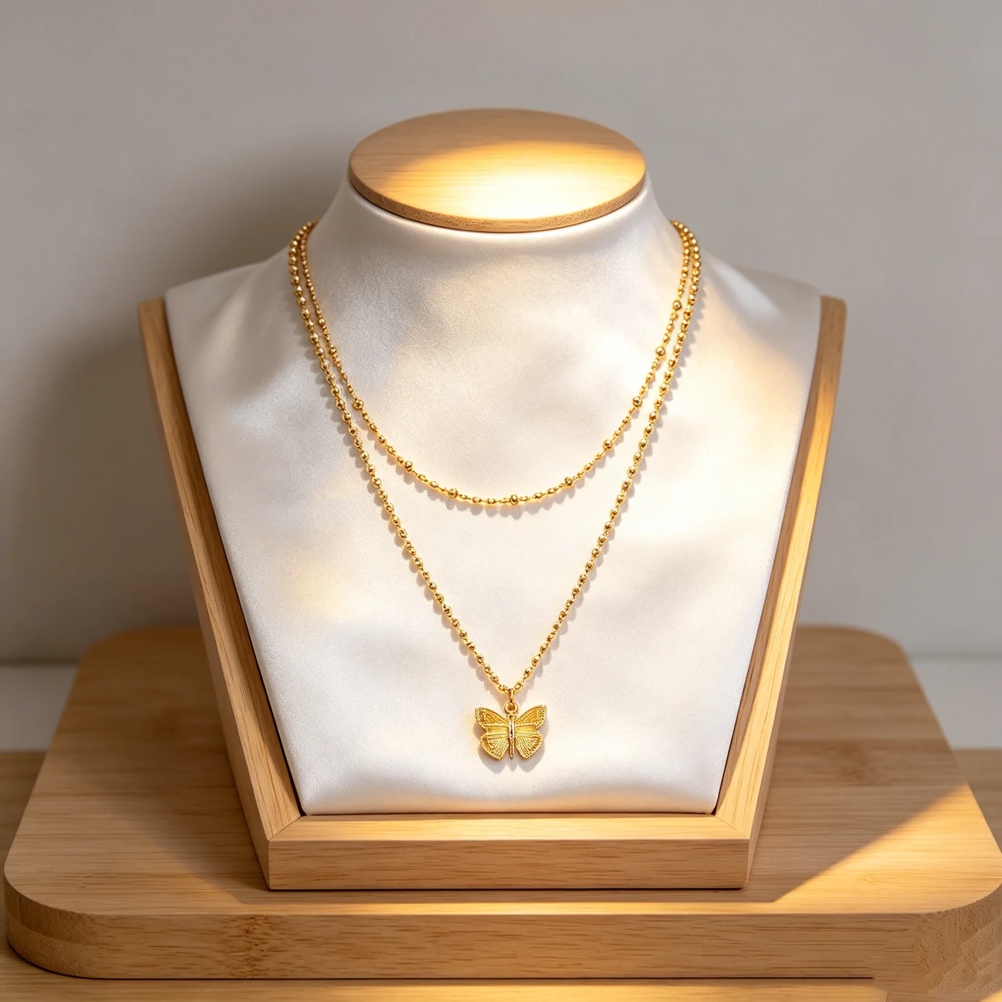 Butterfly Pendant Double Layer Thin Cable Chain Necklaces Minimal Gold Tone Women Daily Layering Wholesale jewelry view 2