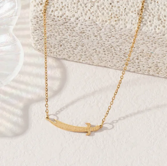 Sword Saber Bar Pendant Necklace Stainless Steel Necklaces for Women Sideways Dainty Minimalist Vintage Boho Layered Statement Jewelry