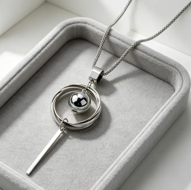 Geometric Circle Ball Pendant Long Sweater Chain Necklace Trendy Alloy Necklaces for Women Tassel Bar Statement Fashion Jewelry view 3