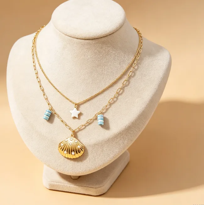 Scallop Shell Pearl Pendant Necklace Stainless Steel Paperclip Chain Boho Layered Necklaces for Women Ocean Beach Jewelry joias de luxo