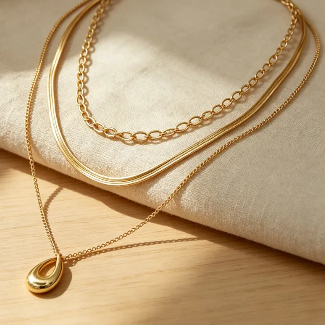 Wholesale Layered Teardrop Pendant Snake Herringbone Necklaces for Women Waterdrop Dainty Minimalist Statement Boho Aesthetic Jewelry view 2