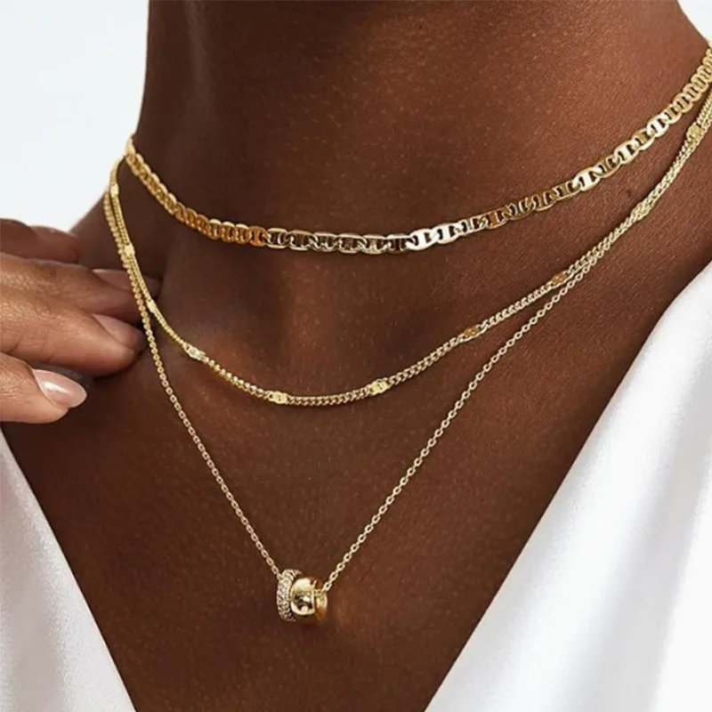 Double Circle Ring CZ Layered Necklace Set Necklaces for Women Dainty Cubic Zirconia Minimalist Boho Aesthetic Jewelry view 3