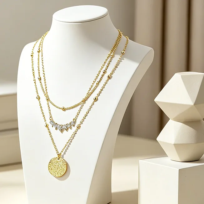Layered Coin Pendant Beaded CZ Necklaces for Women Hammered Disc Dainty Minimalist Boho Statement Stacking Necklace
