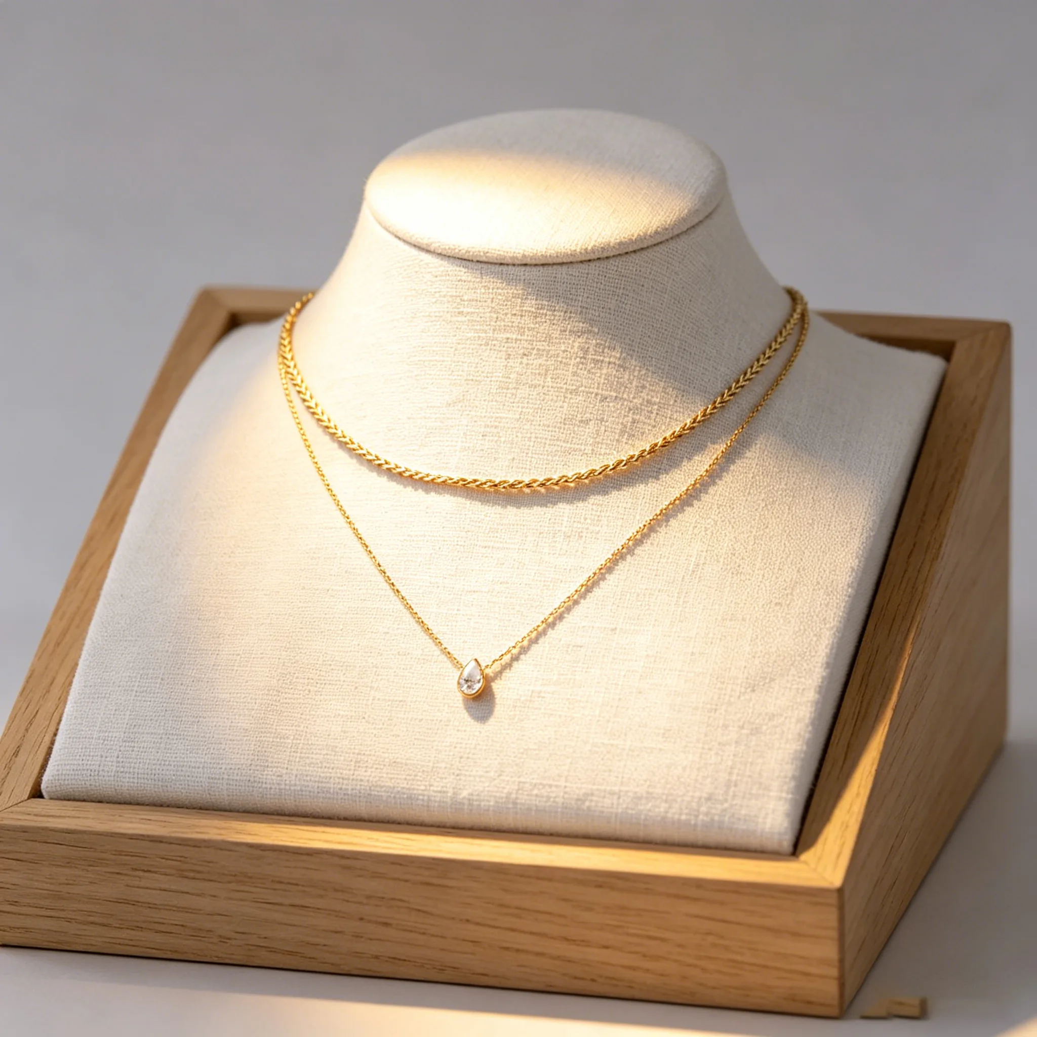 Double Layer Gold Tone Rope Chain Teardrop Cubic Zirconia Pendant Necklaces Minimalist Dainty Stackable Women Wedding Jewelry view 2