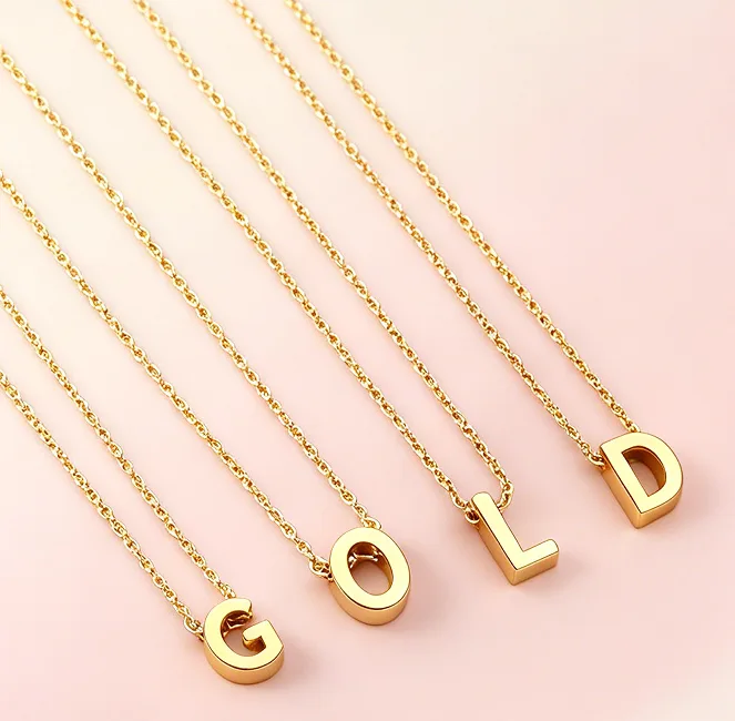 Initial A-Z Pendant Necklace 18K Gold Plated Stainless Steel Tiny Dainty Necklaces for Women Personalized Letter Jewelry