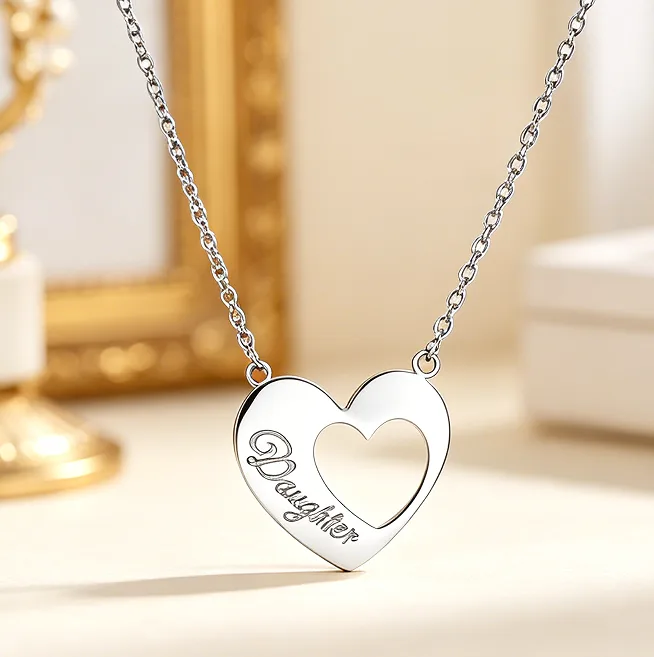 Mother Daughter Heart Pendant Necklace Set Stainless Steel Necklaces for Women Matching Family Love Engraved Memorial Gift view 2