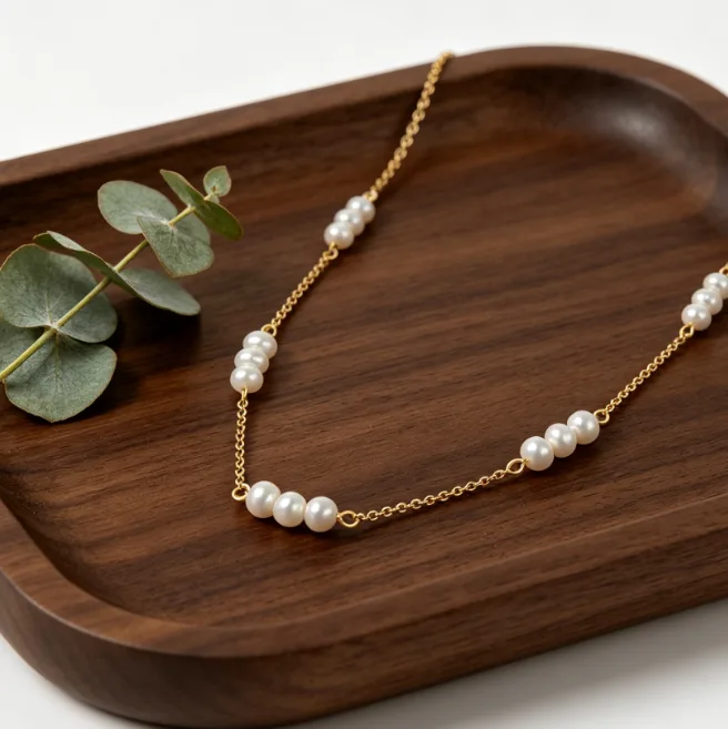 Freshwater Pearl Beaded Chain Necklace Stainless Steel Pearl Necklaces for Women Dainty Layered Elegant Wedding Bridal Daily