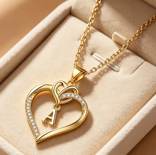 Heart Initial Letter Pendant Necklace Dainty CZ A-Z Necklaces for Women Love Cubic Zirconia Personalized Elegant Layered Gift