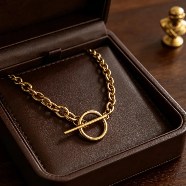 OT Toggle Clasp Chunky Cable Chain Necklace Stainless Steel Thick Rolo Necklaces for Women Vintage Statement Bold Jewelry view 2