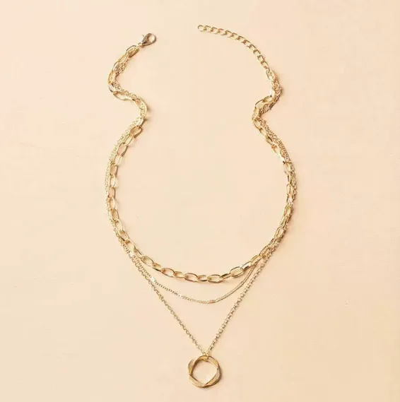 Hypoallergenic Anti-Tarnish Stainless Steel Three Layer Paperclip Twist Circle Pendant Punk Hip Hop Ins Stackable Women Fashion Necklaces