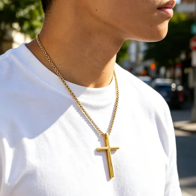 Polished Cross Pendant Stainless Steel Chain Necklace Waterproof Mens Jewelry Necklaces for Women Minimalist Punk Jewelry Gift view 2