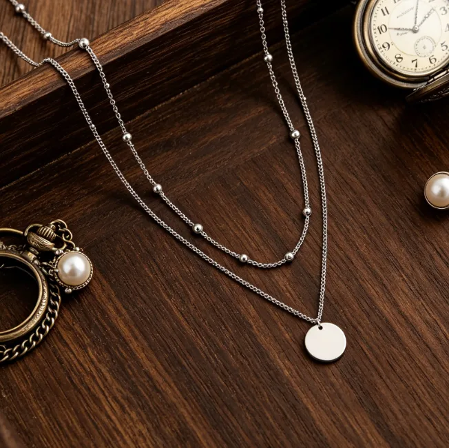 Classic Layered Disc Pendant Necklace Stainless Steel Bead Chain Waterproof Necklaces for Women Dainty Fashion Wholesale Jewelry Gift view 2