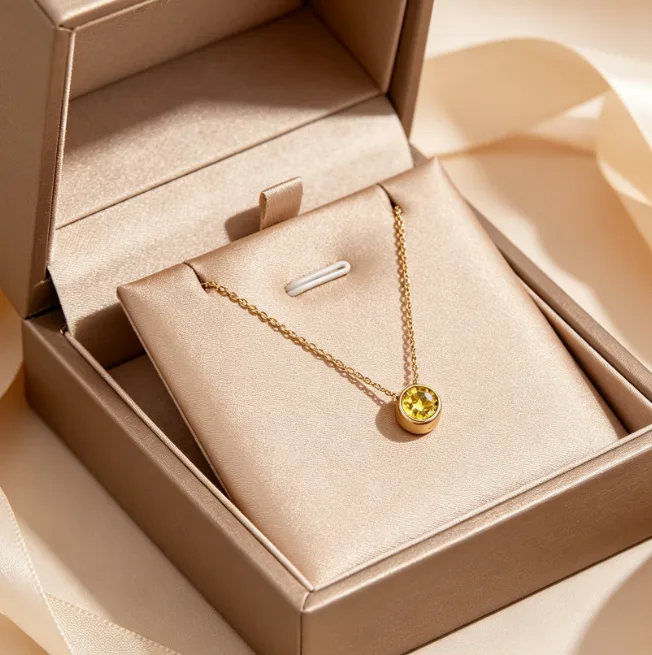 Birthstone Pendant Stainless Steel Round CZ Necklaces for Women Solitaire Bezel Cubic Zirconia Dainty Elegant Layered Necklace view 2