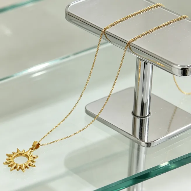 Wholesale Sunflower Sun Pendant Necklace Stainless Steel Necklaces for Women Dainty Boho Celestial Vintage Summer Beach Vacation Jewelry view 3