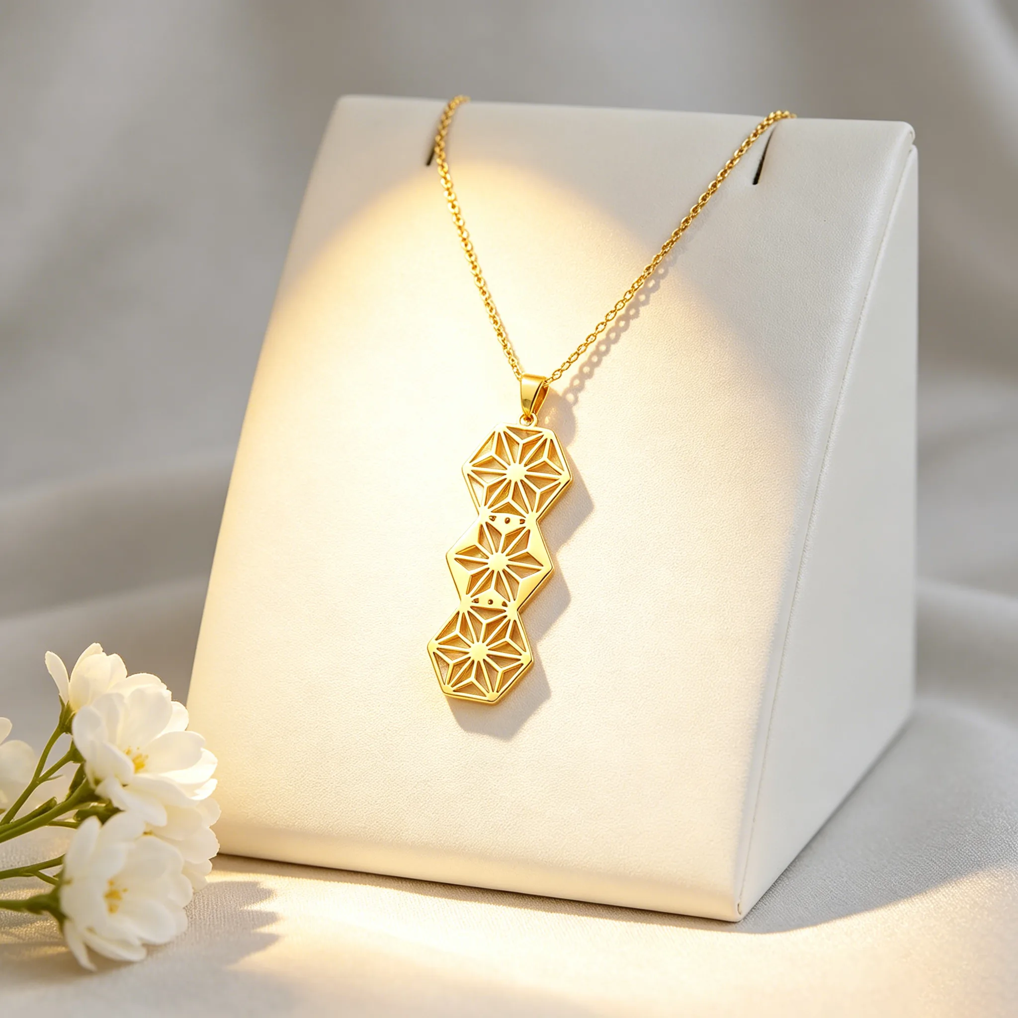 Hypoallergenic Waterproof Anti Tarnish Stainless Steel Geometric Flower Pendant Thin Cable Chain Minimal Women Necklaces Wholesale fashion jewelry view 3