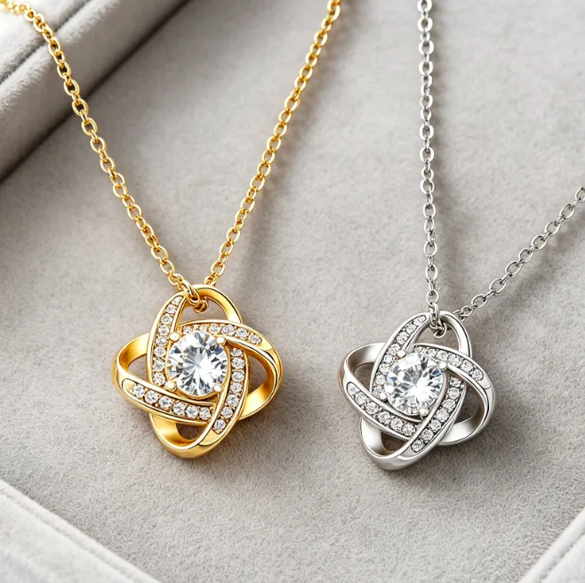 Love Knot Flower Pendant Necklace Stainless Steel CZ Necklaces for Women Eternal Heart Zircon Wedding Bridal Elegant Jewelry