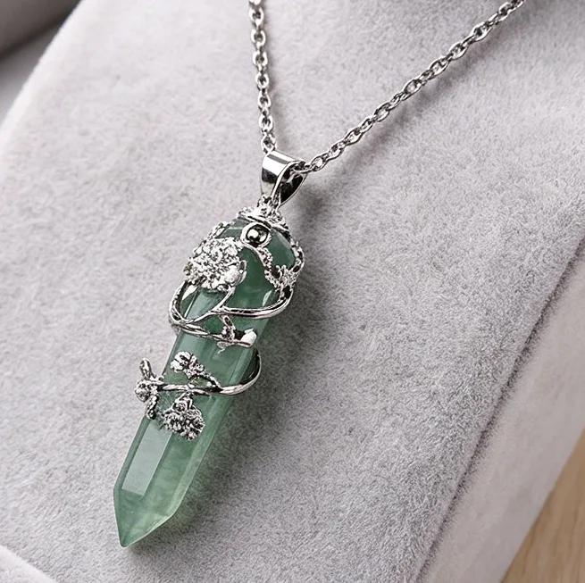 Natural Crystal Hexagonal Point Pendant Necklace Healing Gemstone Necklaces for Women Quartz Reiki Chakra Flower Amulet Jewelry view 3