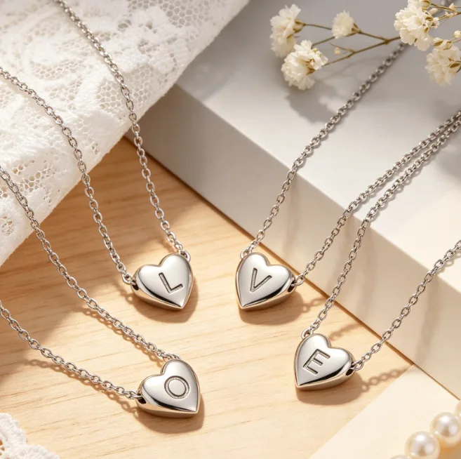 Tiny Heart Initial Letter Pendant Necklace Stainless Steel A-Z Necklaces for Women Dainty Personalized Minimalist Layered Gift view 3