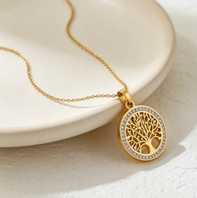 Tree of Life Pendant Necklace Stainless Steel Round Necklaces for Women Men Tree Lucky Amulet Vintage Statement Jewelry view 2