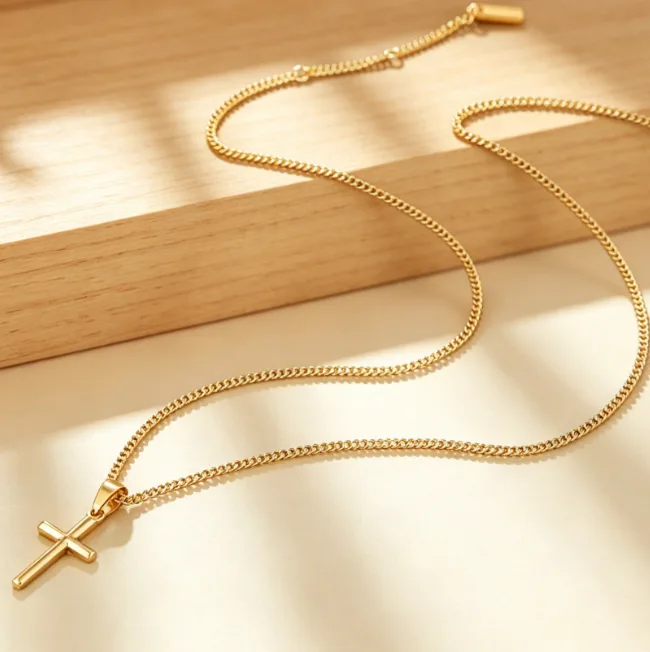 Cross Pendant Necklace 18K Gold Plated Stainless Steel Chain Mens Religious Jewelry Hip Hop Faith Christian Trendy Wholesale Jewelry view 3